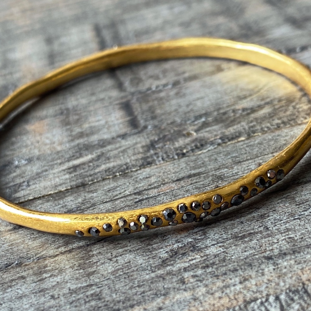 NEW Brushed Gold & Gunmetal Black Crystal Cuff Bracelet